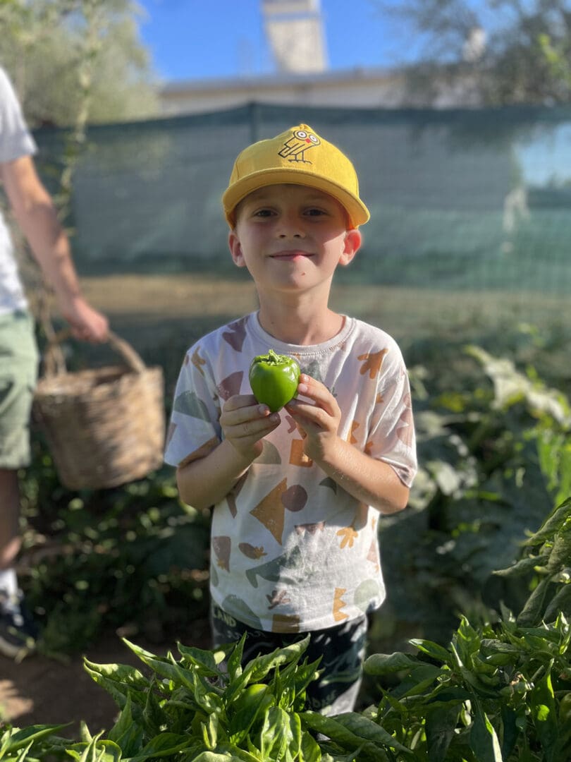 Children learning about fresh vegetables and farm life